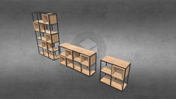 Industrial Bookstand, Shelf, Console modern, wooden, rectangular, shelf, commode, console, loft, metal, contemporary, black, industrial