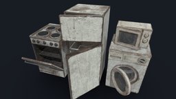 Abandoned Kitchen Appliances abandoned, apocalyptic, retro, pack, cyberpunk, electronic, microwave, oven, stove, appliance, kitchen, refrigerator, appliances, appliance-kitchen, lowpoly, gameasset, interior