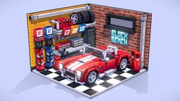 Retro Garage garage, retro, pixel-art, blockbench, pixelart3d, low-poly, minecraft, lowpoly, car, pixelart
