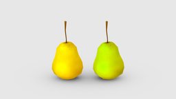 Cartoon yellow pear and green pear food, pear, fruit, garden, orchard, farm, juicy, lowpolymodel, handpainted
