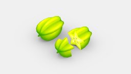 Cartoon green starfruit food, fruit, raw, orchard, beverage, eat, farm, acid, carambola, lowpolymodel, planting, starfruit, handpainted