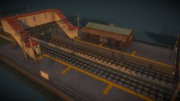 The train station in an animated film scene, railway, dusk, railway-station, cartoon