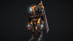 BT RONIN mech, cyberpunk, titanfall2, blockbench, minecraft, lowpoly, voxel, robot, pixelart