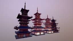 Pagoda (Low Poly) japan, china, pagoda, chinese, blender-3d, low-poly-art, low-poly-blender, low-poly-environment, architecture, church, environment, temple, japanese