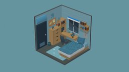 Isometric Room room, fish, bed, isometric, substancepainter, house