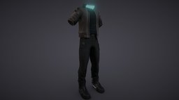 Mens Full Cyberpunk Outfit in, leather, full, tshirt, shirt, fighter, flat, punk, up, t, jacket, cyber, sports, cyberpunk, pants, brown, dress, boots, combat, cargo, sleeves, costume, casual, mens, outfit, crop, rolled, character, pbr, low, poly, fantasy, male, black, tucked