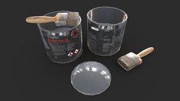 Paint Bucket and Brush bucket, lod, paint, unreal, can, tin, industry, brush, props, tool, game-ready, ue4, game-asset, unity, low-poly, asset, game, pbr, lowpoly, gameart, industrial, ue5