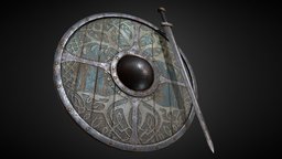Viking Set-Herløv & Yggdrasill viking, skyrim, norse, weapon, maya, wood, sword, shield, steel