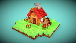 [Blockbench] Little House pixel-art, blockbench, low-poly, minecraft, gameart, house, environment