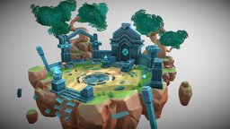 Temple Ruins Fantasy Island trees, ruins, grass, rocks, island, foliage, fantasy, temple