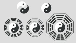 Tai Chi Yin Yang Bagua Tao symbol, tao, asia, yin, yang, china, asian, icon, chinese, logo, traditional, yinyang, kungfu, taichi, tai, various, cartoon, lowpoly, low, poly, bagua