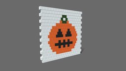 Low Poly Cartoon Pumpkin Brick Wall topology, cartoony, stylish, game-ready, pumpkins, low-poly, lowpoly, halloween, wall