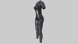 Open Back And Front Shiny Jumpsuit body, suit, , girls, shiny, deep, costume, womens, cosplay, jumpsuit, backless, bodysuit, cleavage, pbr, low, poly, female
