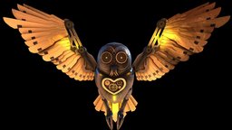 Mechanical Owl owl, bird, mechanical, wings, guardian, mechanism, mecha, downloadable, substancepainter, substance, game, blender, pbr, blender3d, sci-fi, free, gear, robot, gold, golden-wings