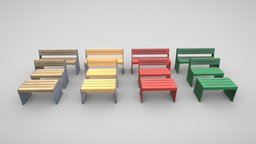 All Type 8 Park Benches wooden, bench, oak, seat, bank, metal, package, park-bench, 3dhaupt, street-furniture, parkbank, low-poly, blender, city
