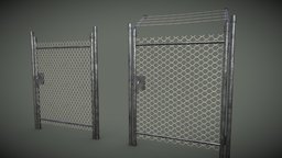 metal mesh gates Low-poly 3D model fence, mesh, exterior, security, entry, component, barrier, enclosure, metal, grid, ironwork, iron, fences, ornamental, lattice, cityscape, gates, inlet, substancepainter, substance, building, door, steel