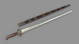 Jian Sword Low Poly PBR Realistic arts, spear, staff, vr, ar, dao, chi, chinese, realistic, martial, two-handed, one-handed, straight, swordsmen, tai, double-edged, weapon, asset, game, 3d, pbr, low, poly, sword, blade, goujian