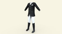 Mens Horse Riding Outfit modern, white, shirt, flat, fashion, jacket, clothes, pants, dress, boots, realistic, real, costume, mens, riding, outfit, wear, formal, equestrian, metaverse, dressage, pbr, horse, low, poly, male, black, jodhpurs