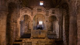 Hermitage St Christine of Lena, year 852 ancient, medieval, heritage, capital, hermitage, visigoth, pre-romanesque, archs, architecture, photogrammetry, church