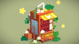 Juice Carton Shop bunny, toon, cute, carton, diorama, star, juice, outline, blender, shop
