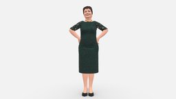 001015 woman in green pattern dress green, style, fashion, clothes, dress, miniatures, realistic, woman, character, 3dprint, model