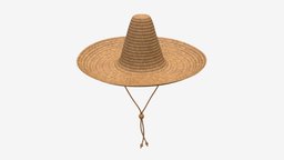 Sombrero straw hat brown hat, fashion, culture, festival, mexico, mexican, national, accessory, head, traditional, headdress, straw, sombrero, latin, 3d, pbr, clothing