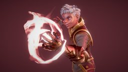 Real-Time Warlock Character hair, wizard, white, b3d, hero, realtime, crimson, gamedev, warlock, spell, sorcerer, game-ready, gauntlet, protagonist, game-asset, low-poly-model, spellcaster, pbrtexture, redeyes, conjuring, whitehair, fantasycharacter, pbr-texturing, stylizedcharacter, stylized-texture, character, low-poly, game, blender, pbr, lowpoly, gameart, gameasset, stylized, characterdesign, fantasy, human, male, magic, "gameready", "spell-caster", "noai"