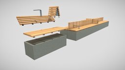 Modular Park Bench (Low-Poly Version 1) wooden, bench, seat, furniture, outdoor, sit, metal, park-bench, vis-all-3d, 3dhaupt, software-service-john-gmbh, exterior-public, low-poly, pbr, stone, wood, street, modular, gameready