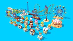 Amusement Park Asset Pack food, toon, pack, rollercoaster, park, ferriswheel, themepark, amusement-park, asset, blender, blender3d, stylized, noai
