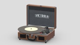 Victrola Vintage Suitcase Record Player music, room, speaker, leather, studio, sound, portable, stereo, equipment, play, audio, player, record, suitcase, realistic, old, turntable, bluetooth, devices, 3-speed, victrola, 3d
