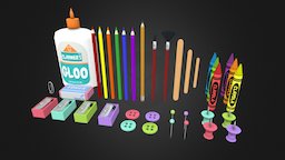Arts and Crafts Supply Kit pin, pencil, stick, painted, mudbox, craft, supply, glue, buttons, paperclip, supplies, crayon, eraser, sharpener, colored, popsicle, artsy, thumbtack, tack, claytonsquest, artsandcrafts, maya, art