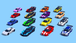 March 2023, Low Poly Cars france, bmw, cars, pack, bugatti, hypercar, gtr, vehicle, lowpoly, racing, noai
