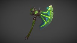 Greataxe of Trials fel, handpainted, low-poly, axe, stylized
