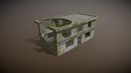 Destroyed mossy house post-apocalyptic, broken, noai
