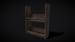 Medieval_Wall_Mounted_Wooden_Dishes_Shelf_FBX wooden, shelf, hanging, rack, medieval, furniture, decor, spice, 3d, wood, wall
