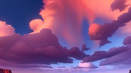 Stylized Cloudy Sky Sunset scene, sky, landscape, red, 360, desert, clouds, level, rose, day, sunny, sunset, panorama, leveldesign, casual, dreamy, 8k, 6k, wallpaper, skybox, cloudy, cubemap, cartoon, stylized, blue, anime, environment, noai, createdwithai