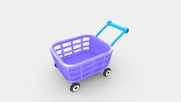 Cartoon Shopping basket wheel, basket, cart, market, supermarket, four, tool, mart, buy, mall, lowpolymodel, carrefour, wal, shoppingcart, vehicle