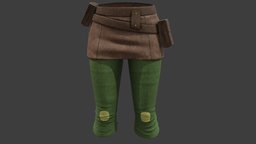Female Medieval Peasant Pants With Utility Belt green, steampunk, leather, fashion, medieval, clothes, pants, with, brown, irish, old, costume, belt, peasant, wear, utility, roleplay, pbr, low, poly, female, fantasy