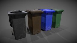 Wheelie bins trash, waste, bin, wheelie, rubbish, low, poly, container, wheely