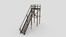 Wooden Stairs wooden, stairs, ready, realtimerendering, game, 3d, low, poly, model