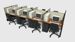 Office Computers office, computer, work, desk, cubicle, monitor, desktop, antique, ready, company, job, realistic, old, lan, workstation, firm, architecture, game, chair, low, poly, house, interior