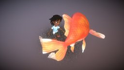 Girl & Fish fish, flying, girl, cartoon