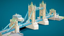 FM Polygon UK Tower Bridge london, river, historical, landmark, england, uk, cruiseship, lowpolygon, engine, londonbridge, europe, towerbridge, unity3d, architecture, cartoon, game, mobile, polygon, bridge, environment, fmpolygon