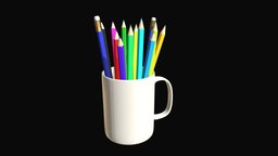 Pencils mug 1 office, desk, mug, coloured, stationery, pencils, substancepainter, substance, cup