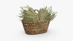 Harvested Barley in a Wicker Basket basket, medieval, harvester, wicker, peasant, harvest, barley, fantasy