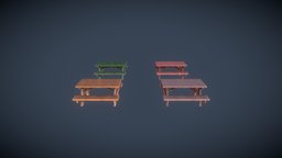 Low poly stylized Picnic Table garden, picnic, painted, unreal, furniture, table, prb, unity, cartoon, game, lowpoly, stylized