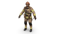 Firefighter character Low-poly 3D model fireman, fire, firefighter, firefight, substancepainter, substance, gameready