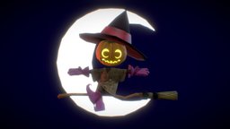 Pumpkin Witch moon, challenge, night, 2020, blender, witch, halloween, pumpkin, spooky, oneweek