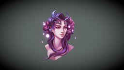 Flower Face face, cute, bug, elf, flowers, painting, 3dcoat, pink, fairy, eyes, painterly, maya, character, handpainted, girl, photoshop, bust, female, stylized, fantasy, anime