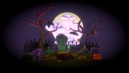 Happy Halloween Pt. 2 tree, graveyard, moon, spider, gravestone, graves, grave, happyhalloween, stone, halloween, pumpkin, spooky, zombie